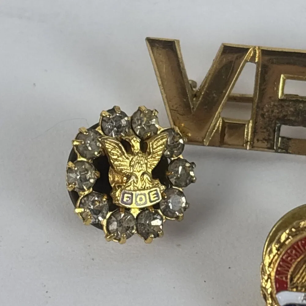 VFW, AMVets WWII, FOE 4 Pins Fraternal Order of the Eagles Small Pins